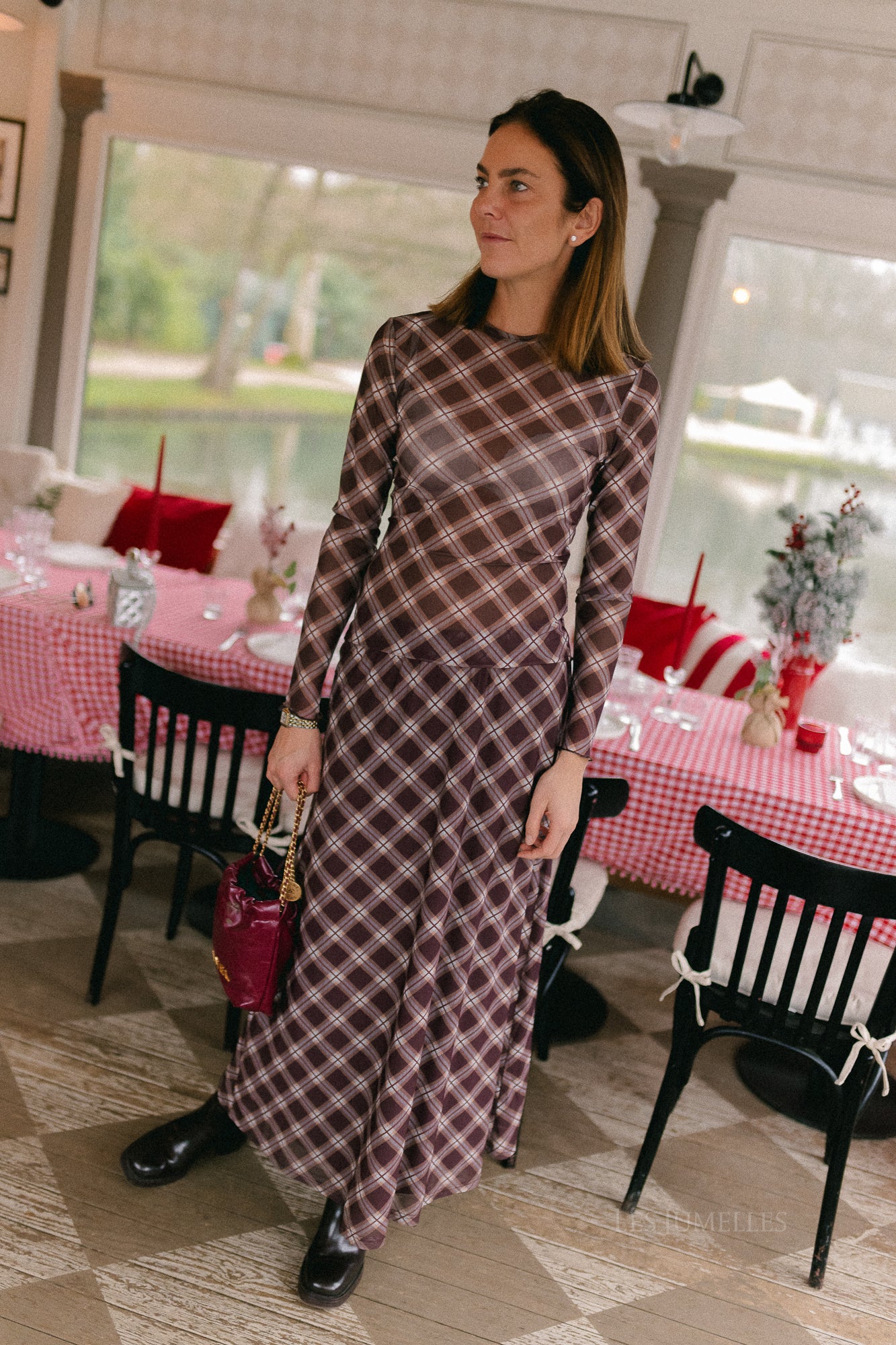 VINinna new LS check mesh top coffee bean/light blue - Image 3
