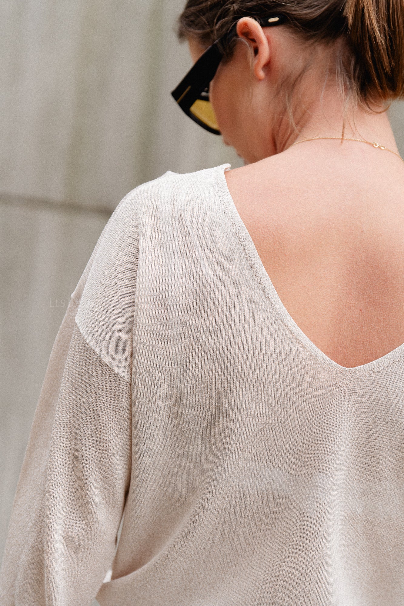 VINovy LS V-neck REV knit top super light natural melange