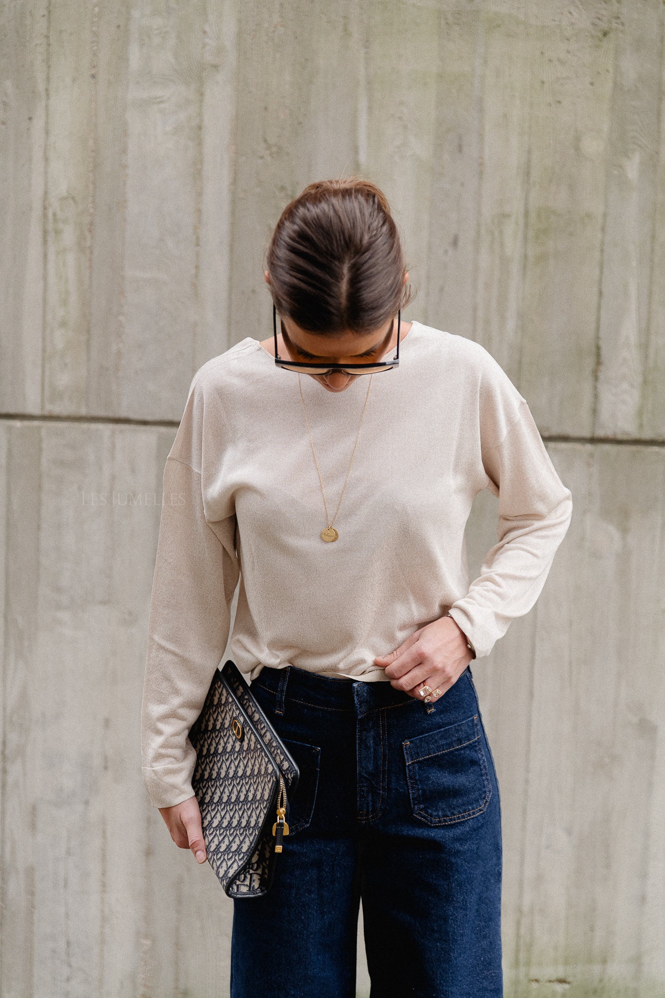 VINovy LS V-neck REV knit top super light natural melange - Image 2