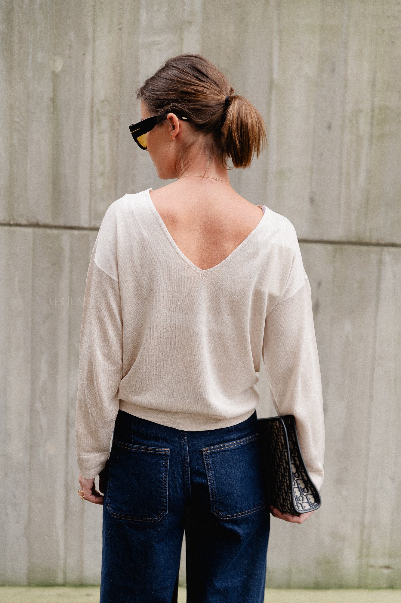 VINovy LS V-neck REV knit top super light natural melange - Image 3