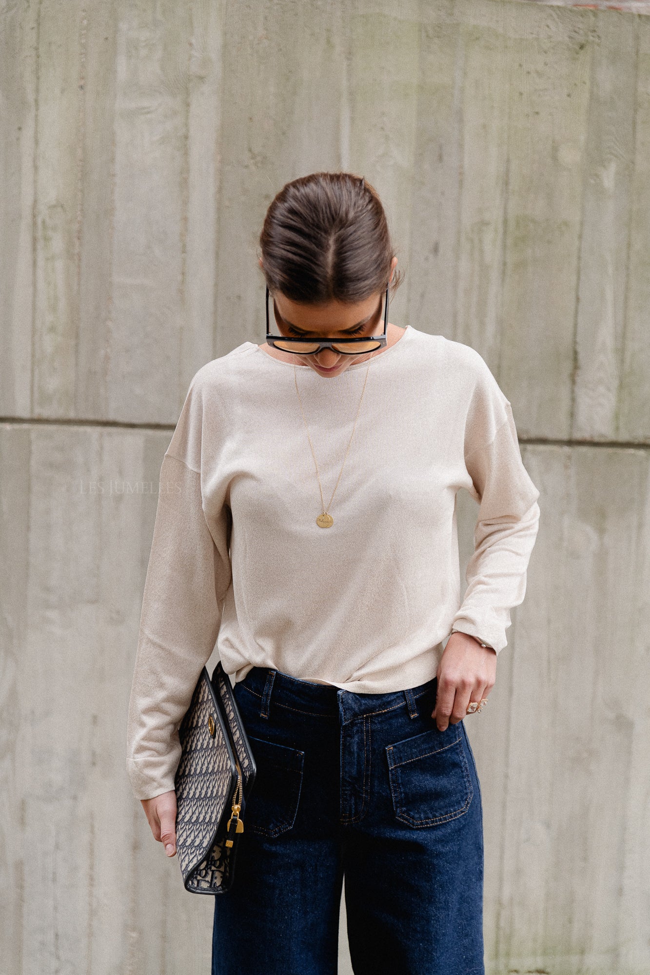VINovy LS V-neck REV knit top super light natural melange - Image 4