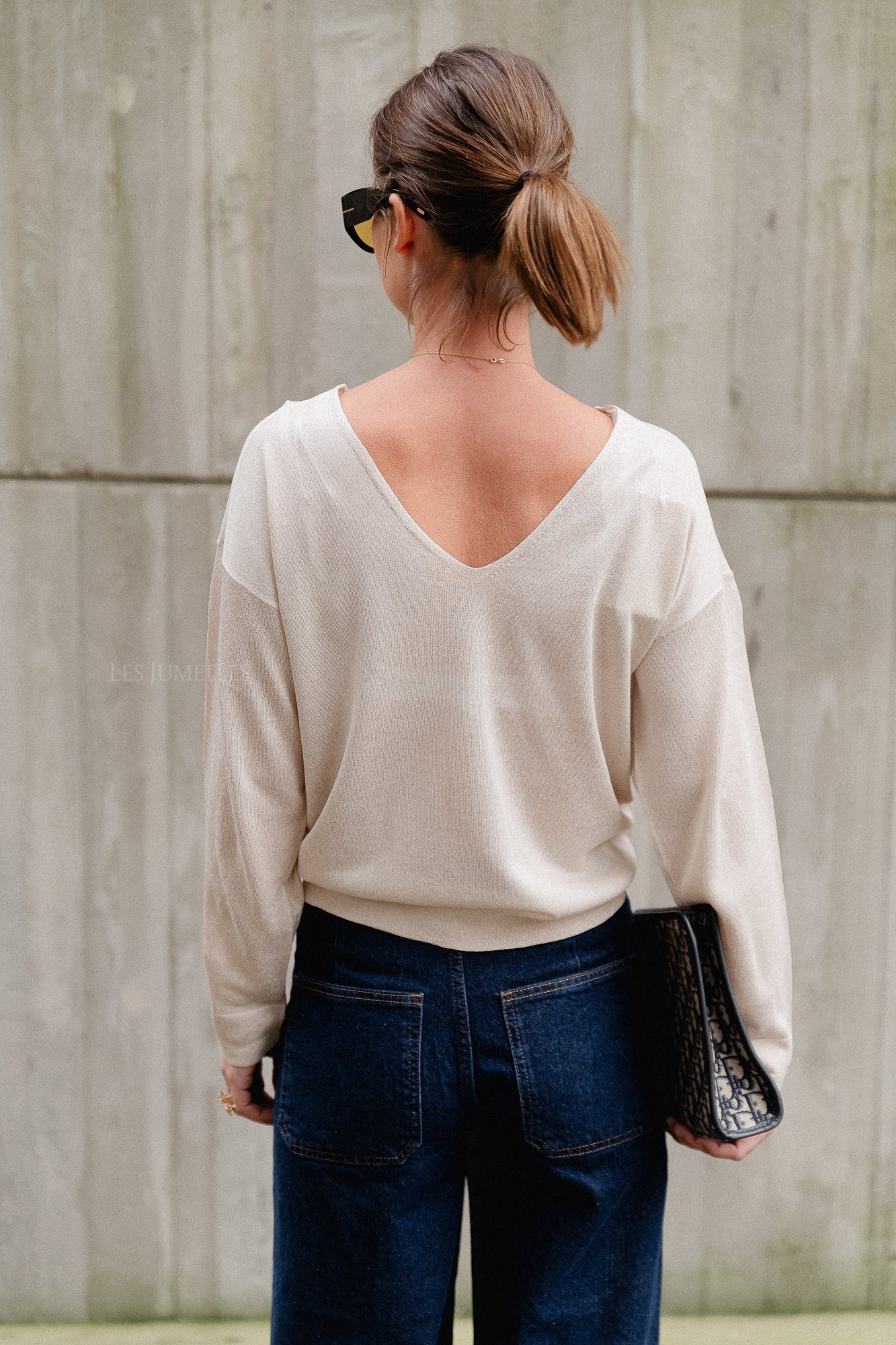 VINovy LS V-neck REV knit top super light natural melange - Image 5
