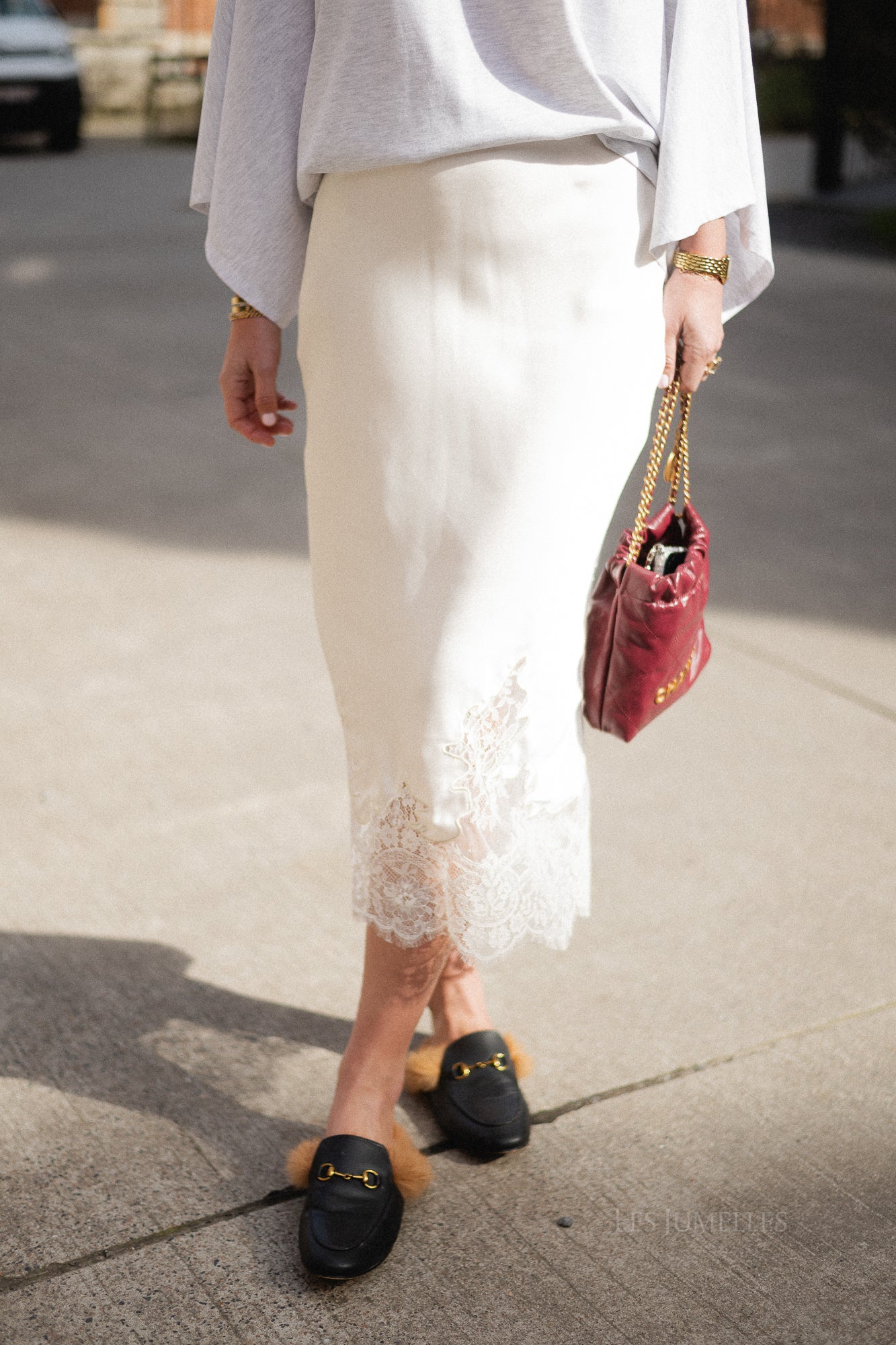VISabel HW midi lace detail skirt birch - Image 2