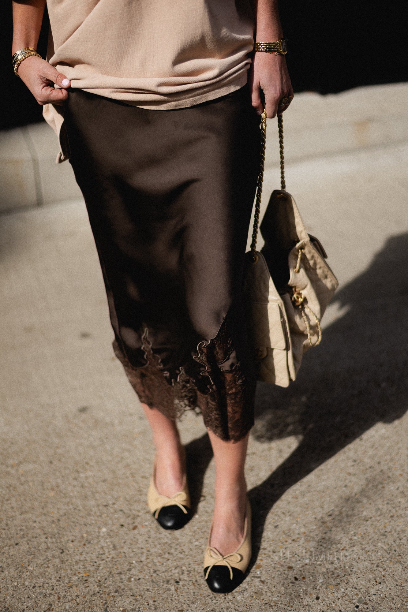 Visabel HW midi lace detail skirt chocolate brown - Image 2