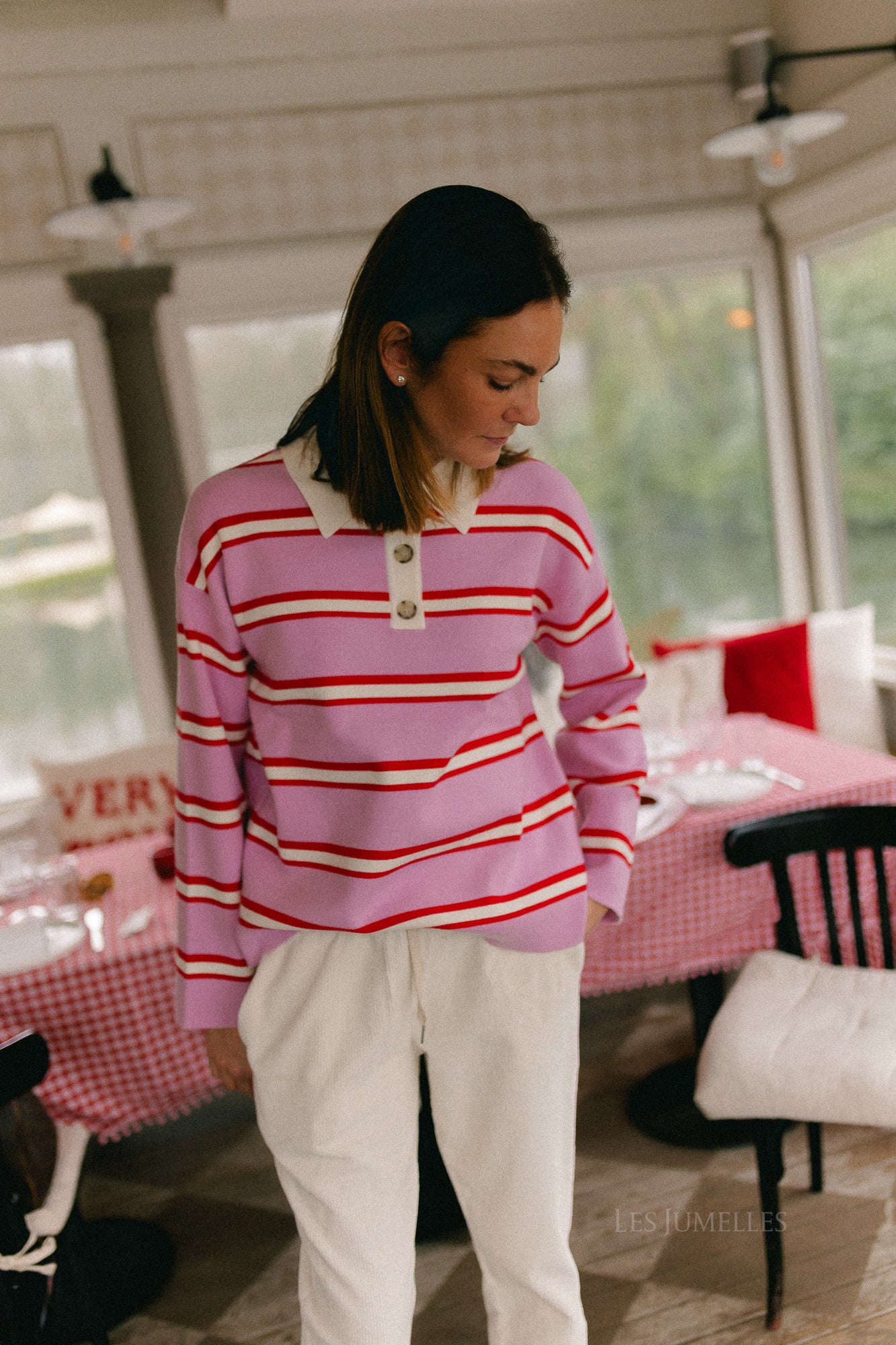 YASIsabell LS polo knit pullover pirouette/stripes - Image 7
