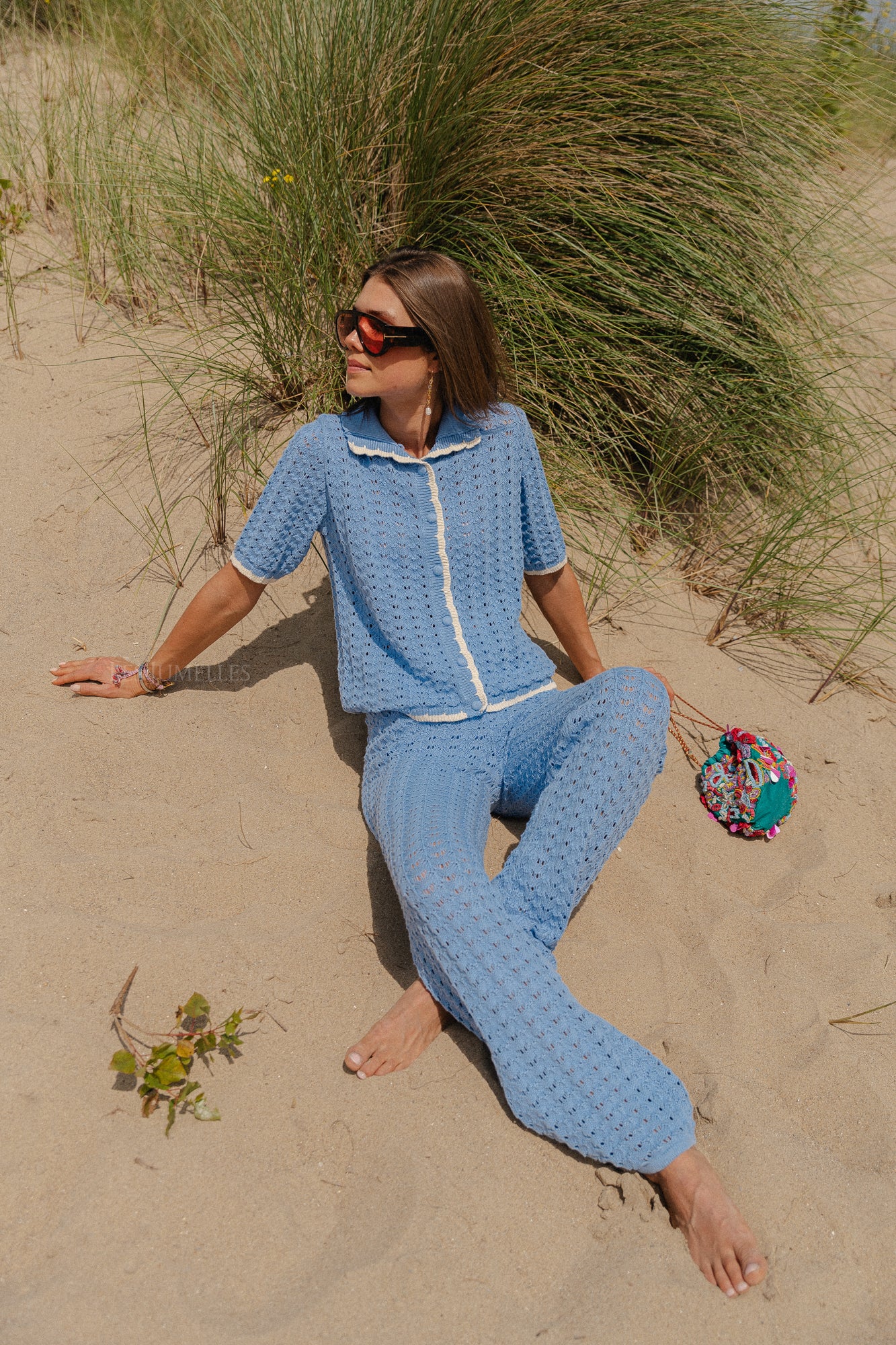 YASJune HW ankle knit pant vista blue - Image 4
